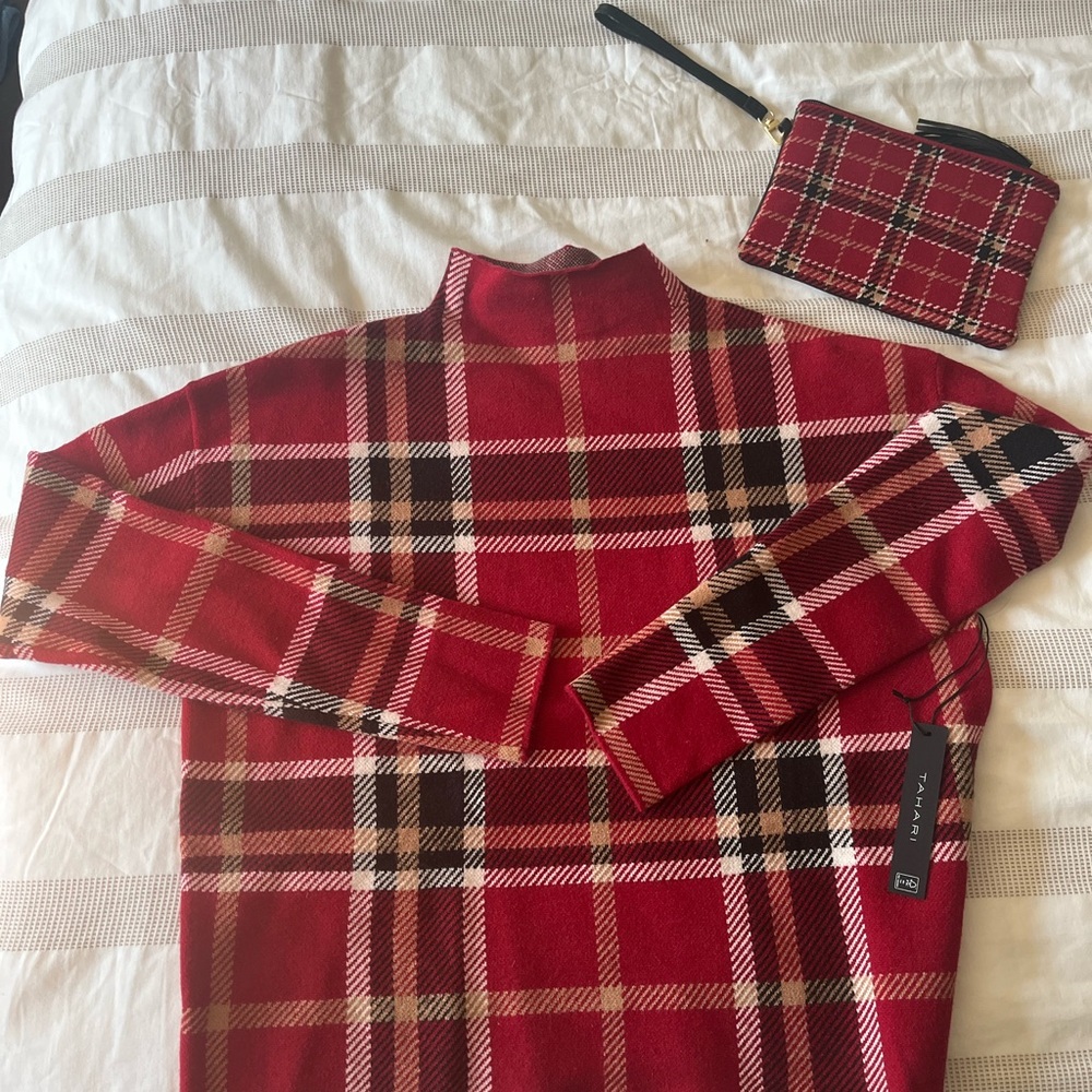 Tahari Bold Red and Black Turtleneck Sweater